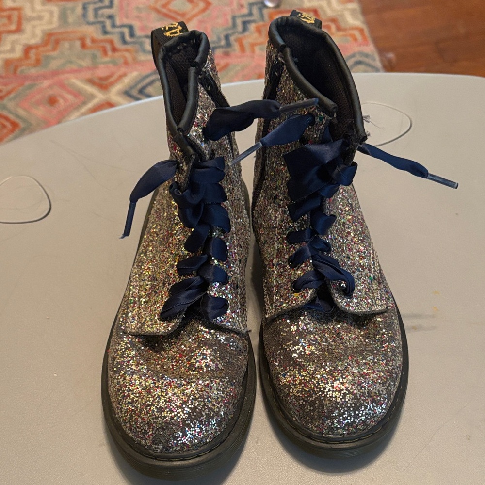 Dr. Martin’s Glitter Combat Boots with Blue Laces size 3